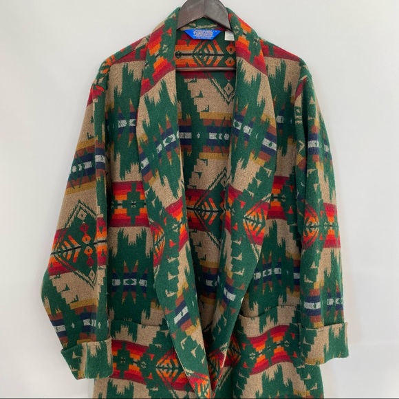 Pendleton RARE Wool Aztec Long Blanket Coat Made In USA - Picture 11 of 13